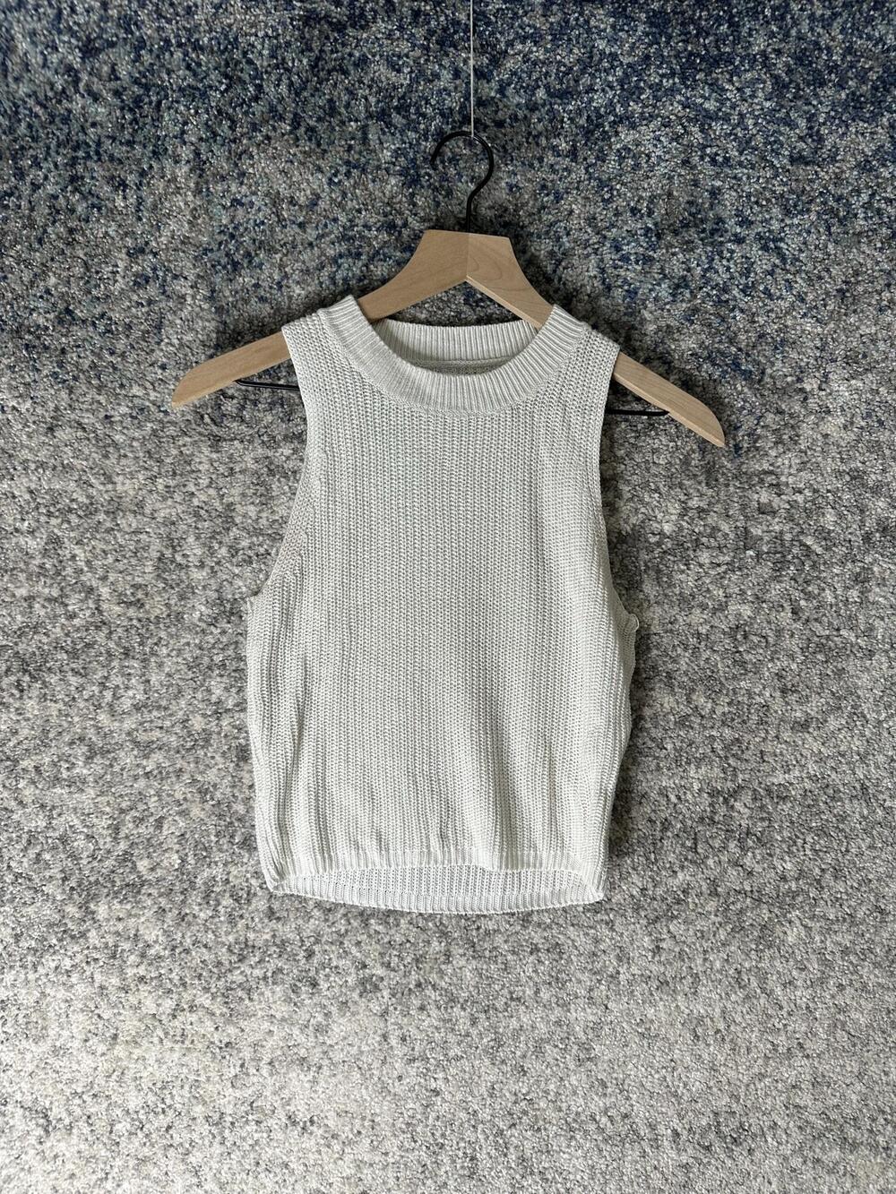 Reformation Sweater Vest Womens XS White Open Knit Crewneck Sleeveless Cropped